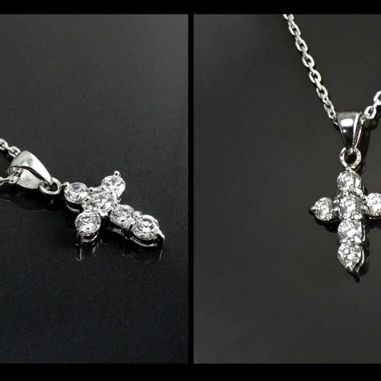 Pendentif Croix, Argent 925, Pierres Zirconias Blanc, Collier CrucifixBijou Croix, Bijou Religieux, , Communion