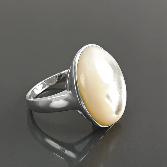 Bague Nacre Ovale Argent 925 Anneau Perle Bijou Femme