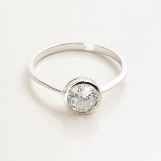 Bague Fiançailles Minimaliste • Solitaire Argent 925 • Cz Simulant Diamant 1 Carat Serti Clos • Bague de Voyage