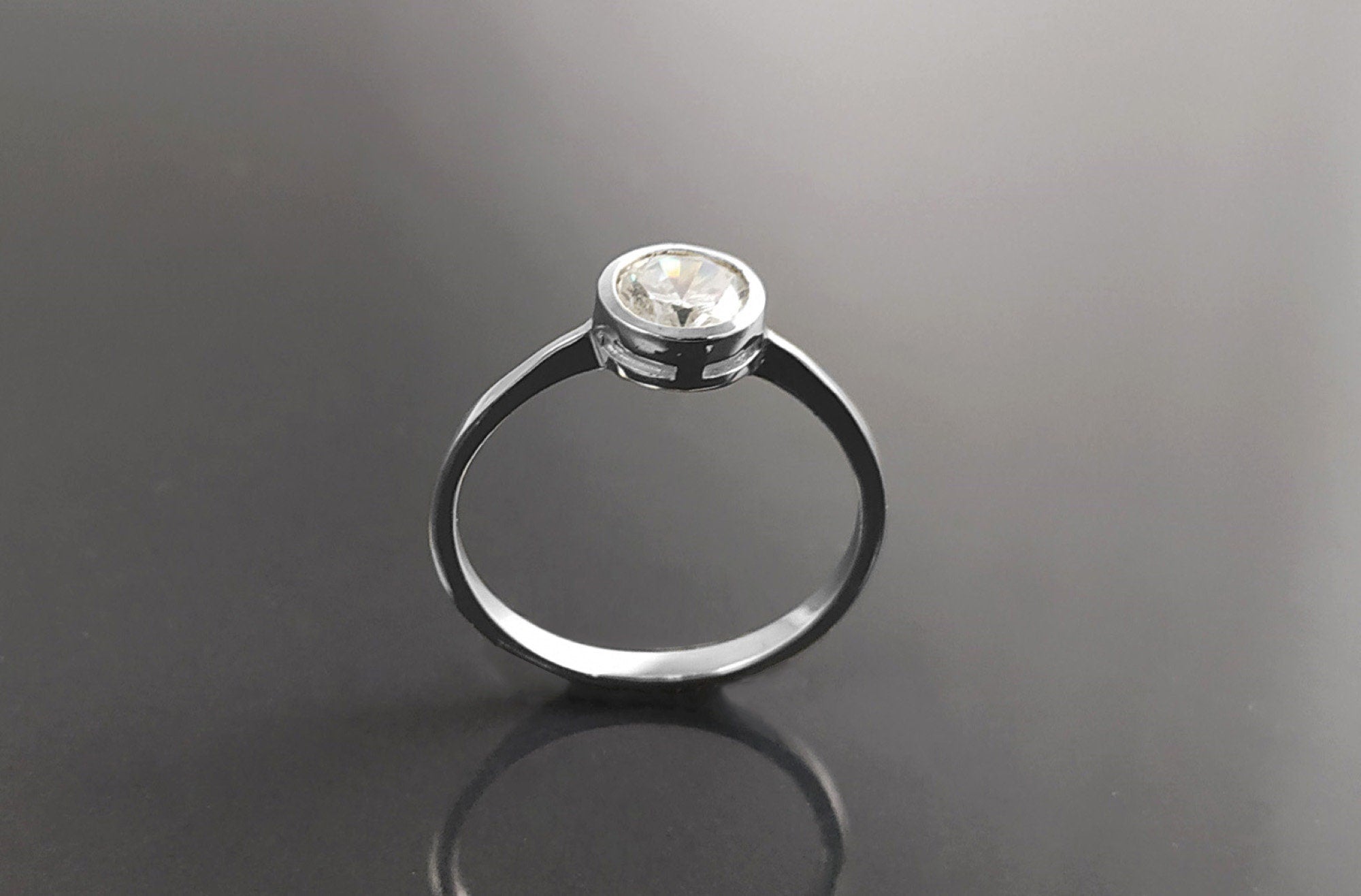 Bague Fiançailles Minimaliste  Solitaire Argent 925 Cz 1 Carat 