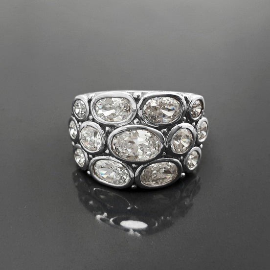 Grande Bague Bling Bling, Bague Argent 925, Bague Large Ovale, Bague Zirconia Couleur Diamant, Anneau multiple pierres, Design Vintage