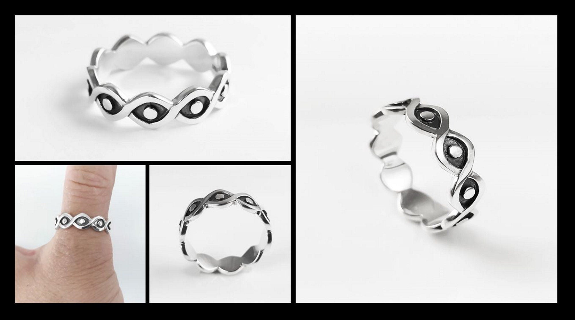 Bague Mauvais Oeil Argent 925 portée sur doigt