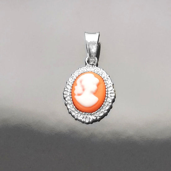 Pendentif Camée - Pierre de résine Rouge et Blanche Argent 925 - camée portrait de femme - Charm de collier vintage - bijou victorien cadeau