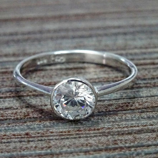 Bague Fiançailles Minimaliste  Solitaire Argent 925 Cz 
