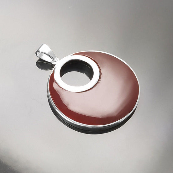 Pendentif Lune en Pierre Émail Rouge Par KRAMIKE • Argent 925 • Collier Rond Moderne pour Tous les Jours • Cadeau Élégant pour Elle • KP489