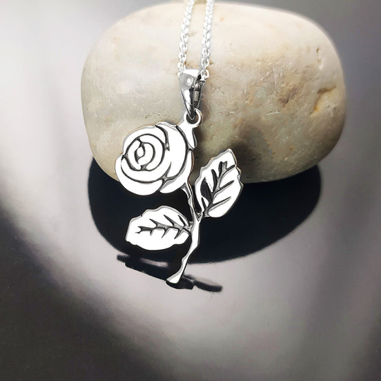 Pendentif Rose Argent, Argent 925, Romantique Pendentif Fleur, Handmade Bague bouton-de-rose, Pendentif Rose Vintage, Bijou Saint Valentin