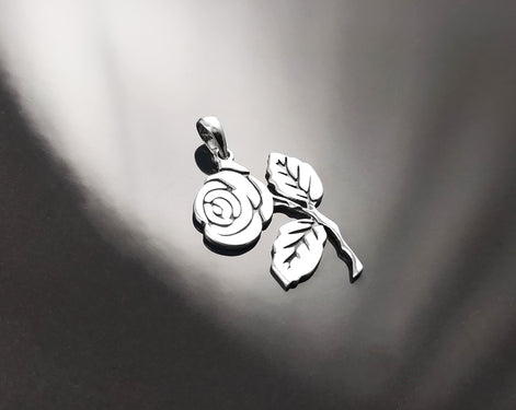 Pendentif Rose Argent, Argent 925, Romantique Pendentif Fleur, Handmade Bague bouton-de-rose, Pendentif Rose Vintage, Bijou Saint Valentin