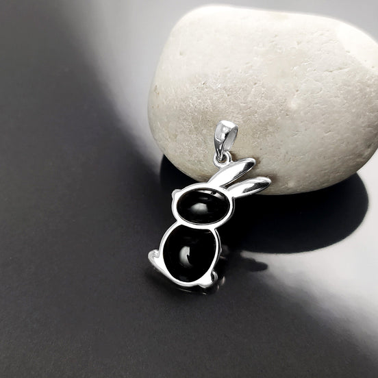 Pendentif Lapin Noir, Argent 925, adorable Lapin Fantaisiste pour les amis des animaux, collier minimaliste à porter tous les jours, ONYX