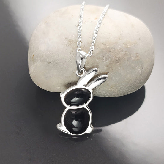 Pendentif Lapin Noir, Argent 925, adorable Lapin Fantaisiste pour les amis des animaux, collier minimaliste à porter tous les jours, ONYX