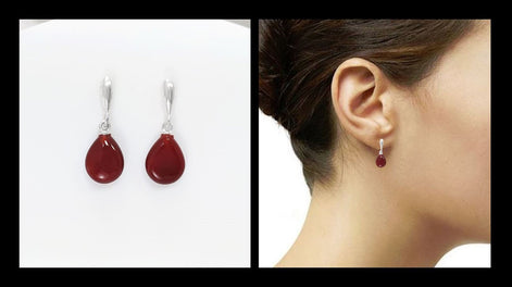 ROUGE AGATE Argent 925 -Boucles d'oreilles Courte, Boucles Rouge Pendantes sur Tige, Pierre Rouge en forme de Gouttes, Petite Boucles.