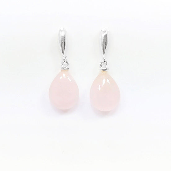 Quartz Rose Argent Boucles d'oreilles Courte et Pendantes sur Tige- Bijoux Argent 925 - Pierre ROSE - Bijoux Pierre Rose Quartz en Gouttes