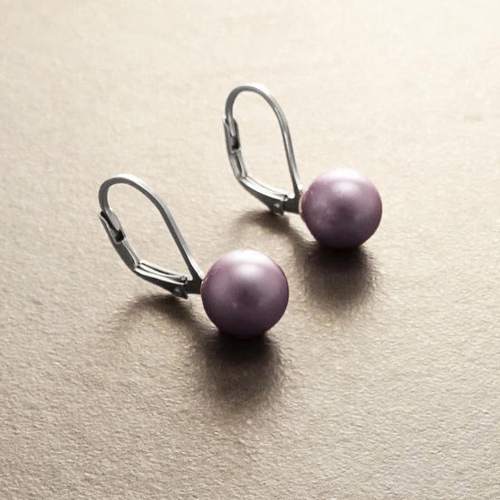 8 mm Véritables Perles de Nacre Violet, Dormeuses Argent  925,  Boucles d'Oreilles Perles, Pourpre, Bijoux Minimaliste, Mariage, pour Soirée
