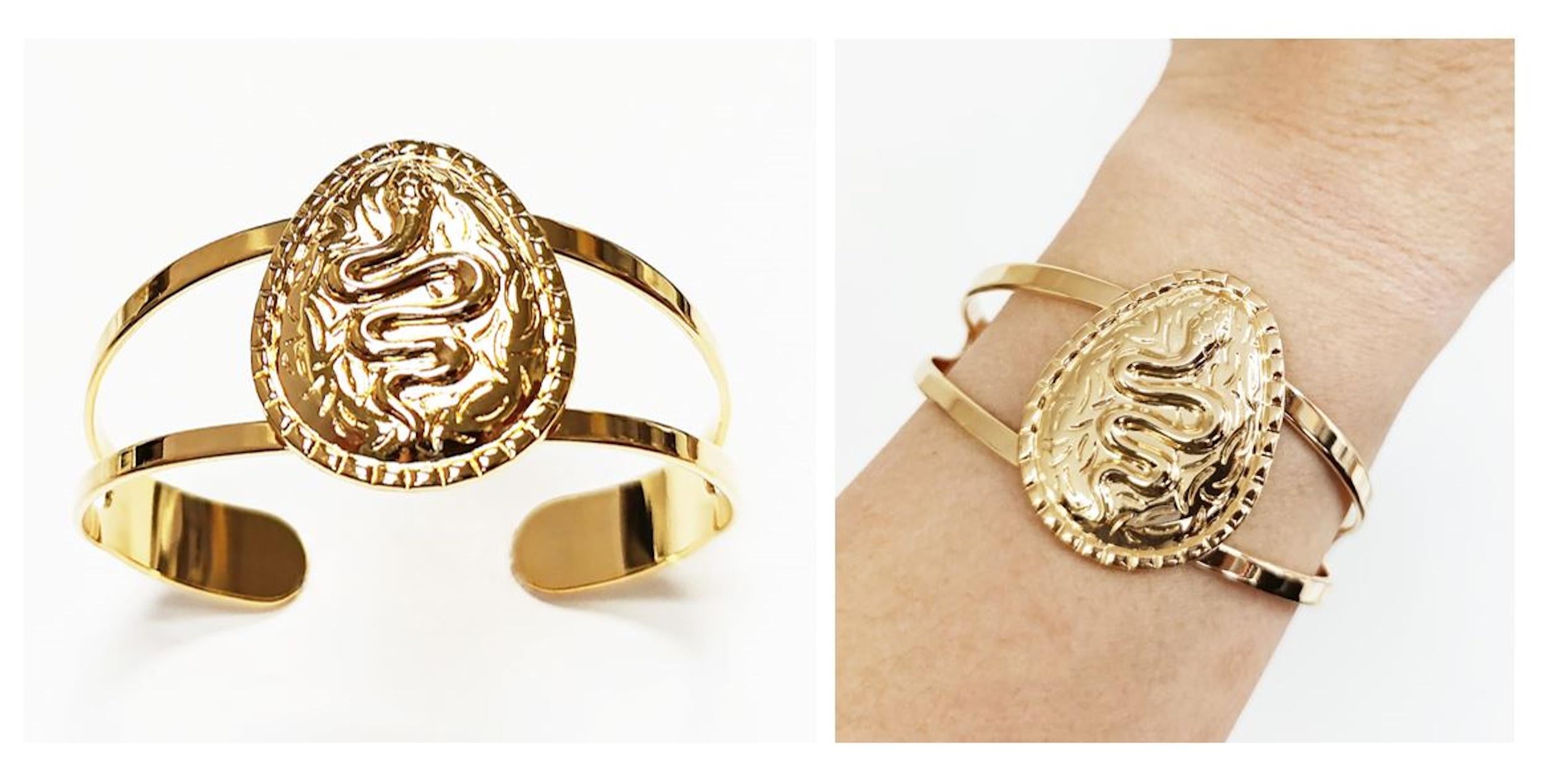 Bracelet manchette serpent - Bangle Plaqué Or 18K - Bijou inspiration amérindien symbole de fertilité et de renaissance - Cadeau pour femme