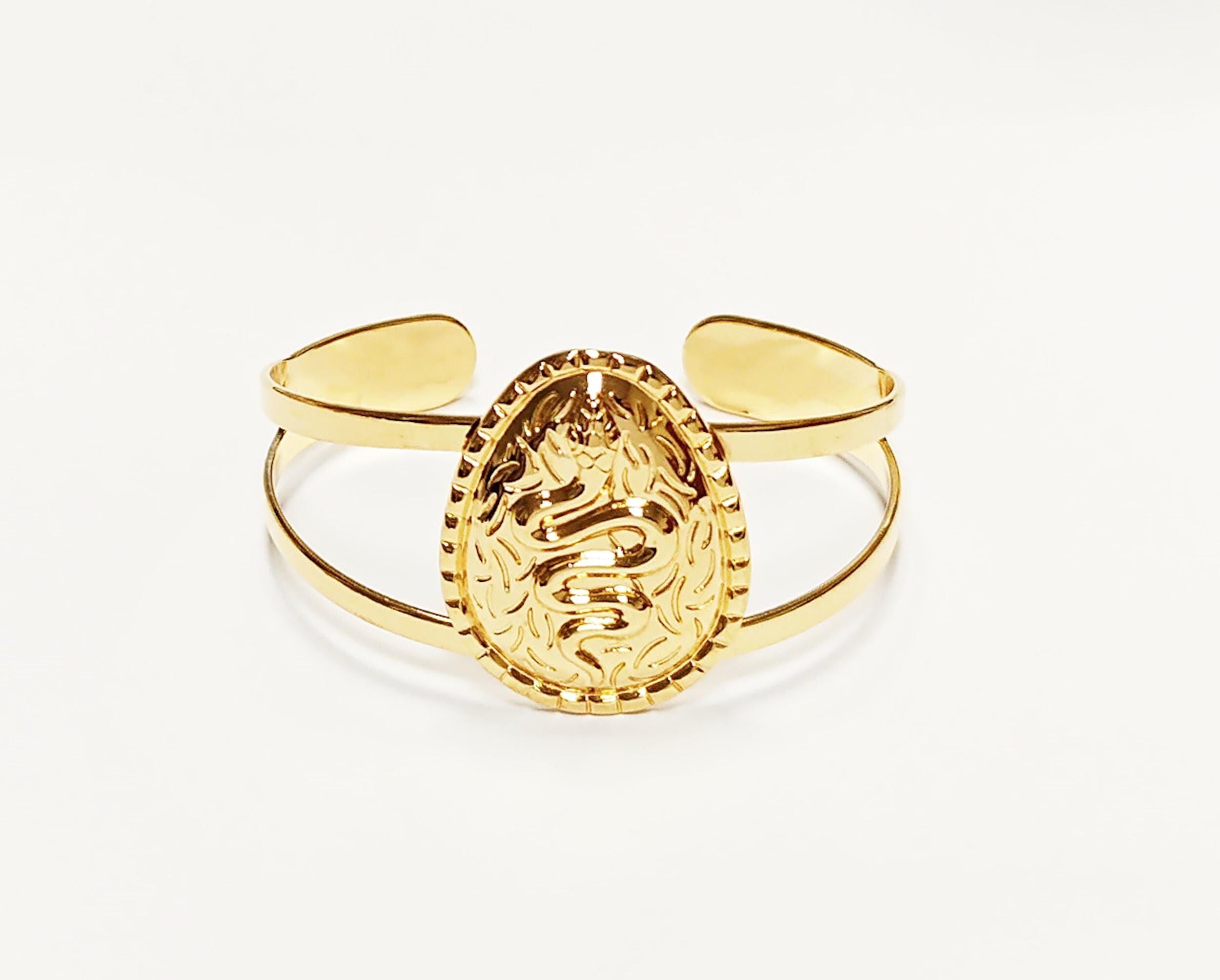 Bracelet manchette serpent - Bangle Plaqué Or 18K - Bijou inspiration amérindien symbole de fertilité et de renaissance - Cadeau pour femme