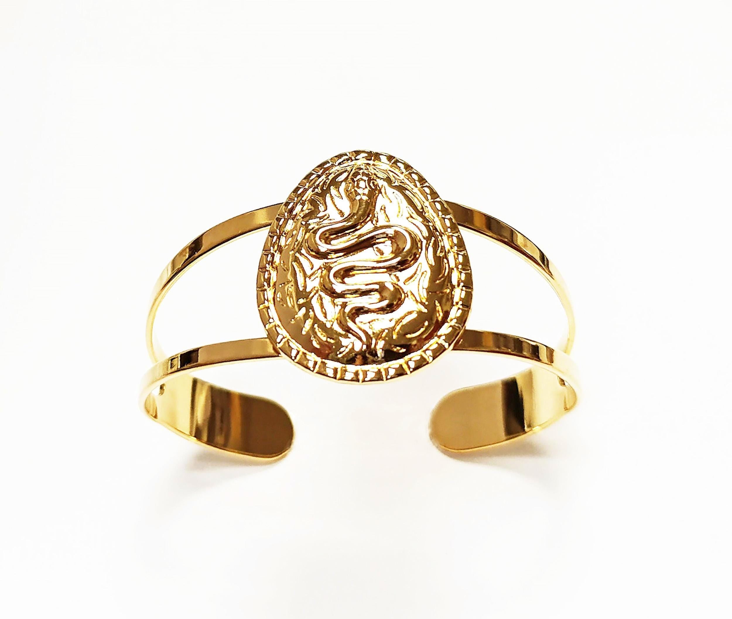 Bracelet manchette serpent - Bangle Plaqué Or 18K - Bijou inspiration amérindien symbole de fertilité et de renaissance - Cadeau pour femme