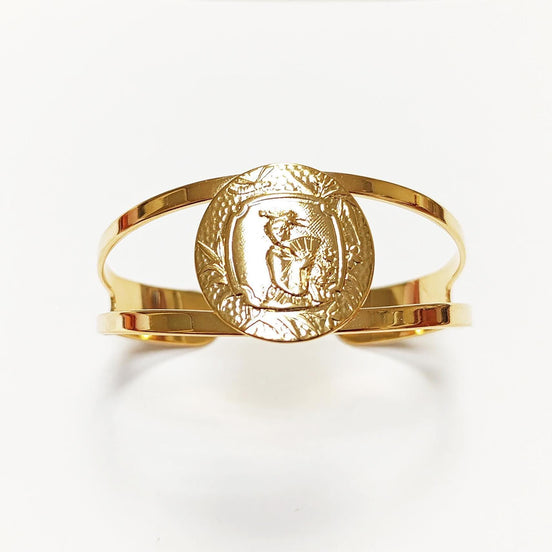 Bracelet Manchette Ouvert Vintage - Bangle Ouvert Plaqué or 18K avec motifs Orientaux Antiques - Cadeau d'inspiration asiatique vintage
