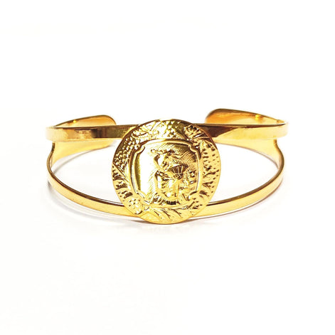 Bracelet Manchette Ouvert Vintage - Bangle Ouvert Plaqué or 18K avec motifs Orientaux Antiques - Cadeau d'inspiration asiatique vintage