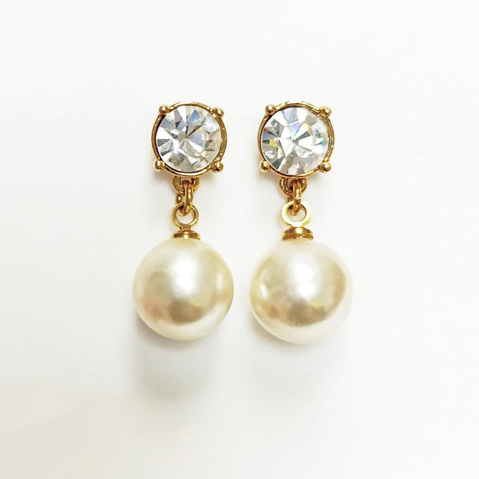 Boucles d'Oreilles Pendantes Cristal et Perle Plaqué Or 18K Boucles Longues Élégantes