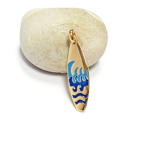 Pendentif planche de surf vague océan plaqué Or 18K