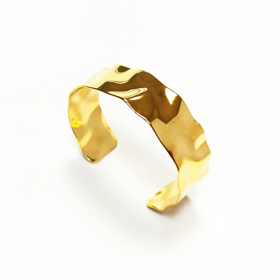 Manchette martelé doré • Doré Or Fin 18K • Bracelet Jonc Large texturé ouvert ajustable • Bijou contemporain chic • Cadeau pour femme