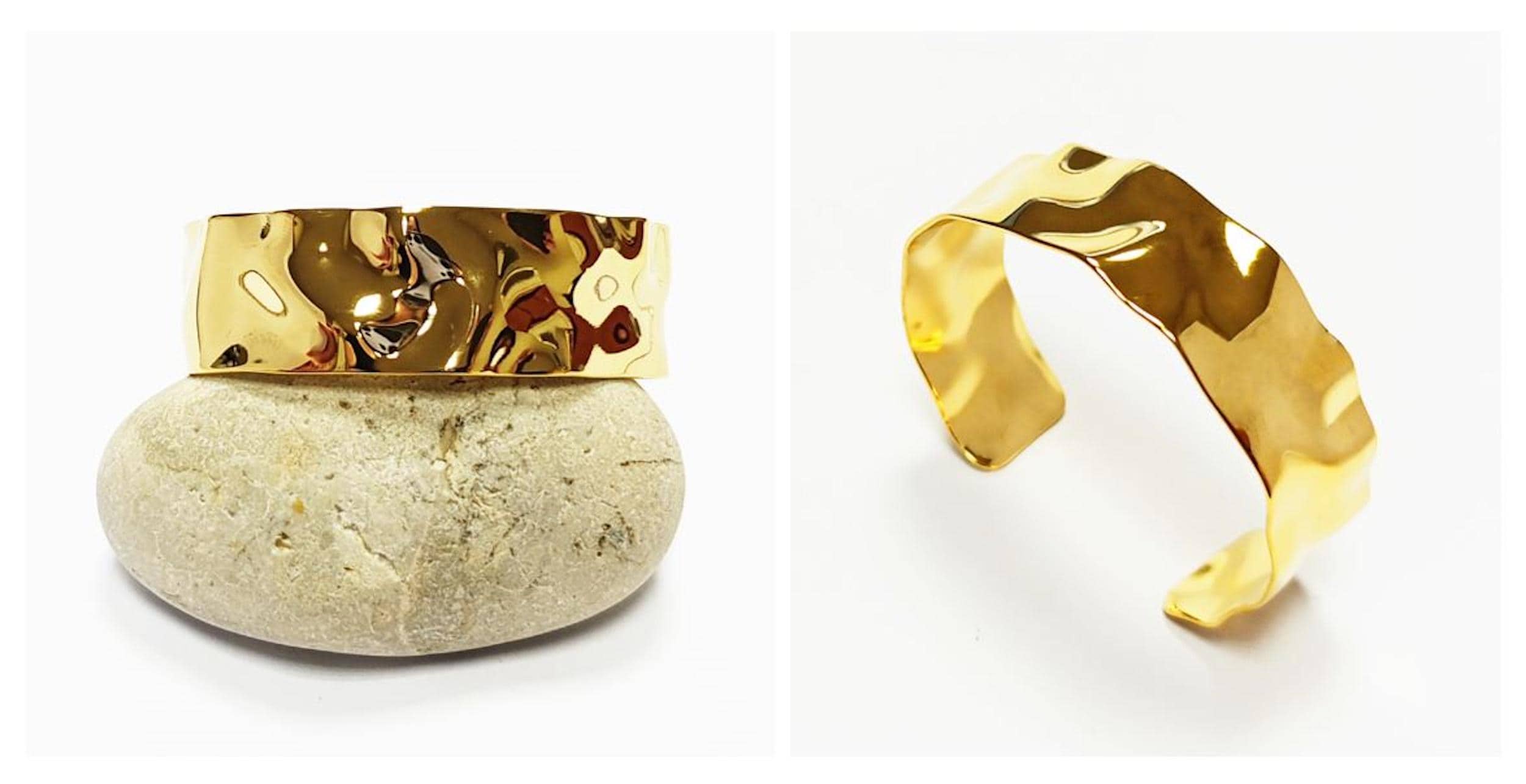 Manchette martelé doré • Doré Or Fin 18K • Bracelet Jonc Large texturé ouvert ajustable • Bijou contemporain chic • Cadeau pour femme