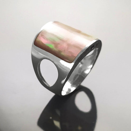 Bague Chevalière Femme Argent Massif 925 Nacre Cuivrée Large