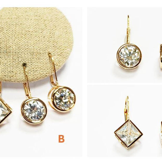 Zircon Cube ou Ronde, Boucles d'oreilles, Boucles Dormeuses Plaqué Or 18K avec Pierre Zircon Facettée - Bijou Minimaliste Cadeau élégant.