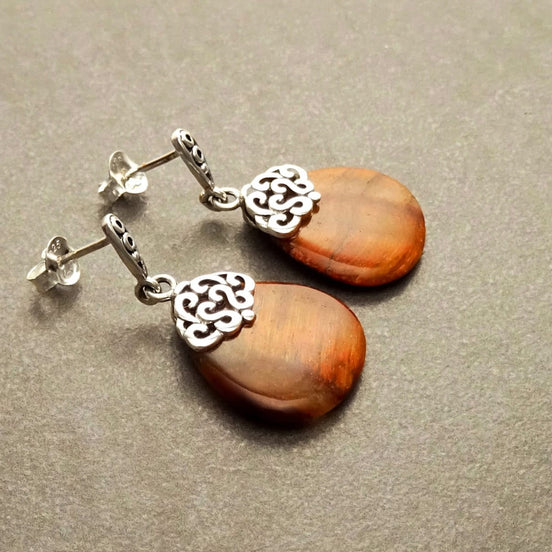 Boucles d'oreilles Oeil de Tigre • Argent 925 • Bijou Lithothérapie Protection • Pierre Naturelle