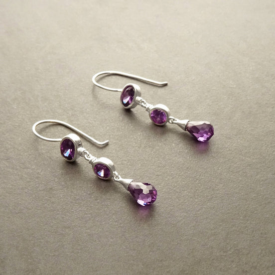 Violet Boucles Améthyste Crochets Argent 925 - Boucles d'oreilles Pendantes serties de Zirconias Couleur Améthyste, Parure violette Amthyste