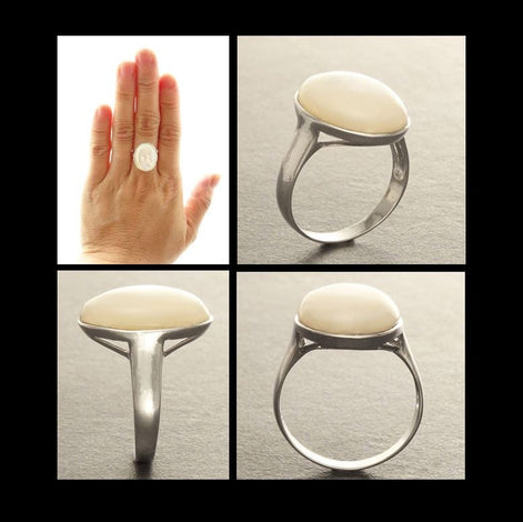 Bague Nacre Ovale Argent 925  portée sur main