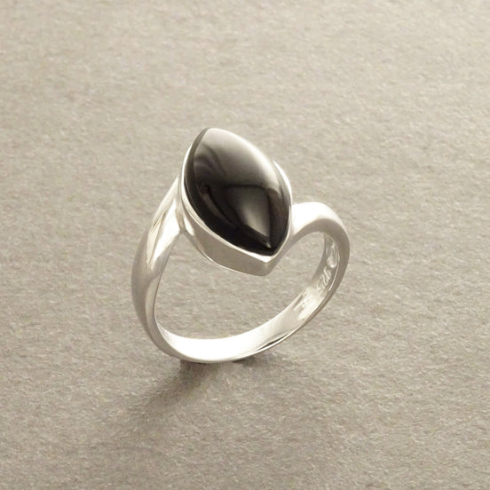 Bague Onyx Ovale Argent Massif 925 Anneau Minimaliste Vintage 