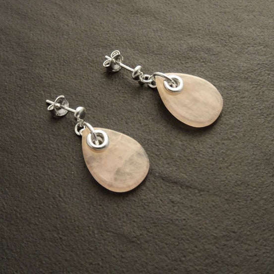 Rose Quartz, Boucles, Argent, 925, Pierre Rose, Veines Naturelles, bijoux mignons, Boucles Petites, Boucles unqiues. Bijoux Simples, Femme