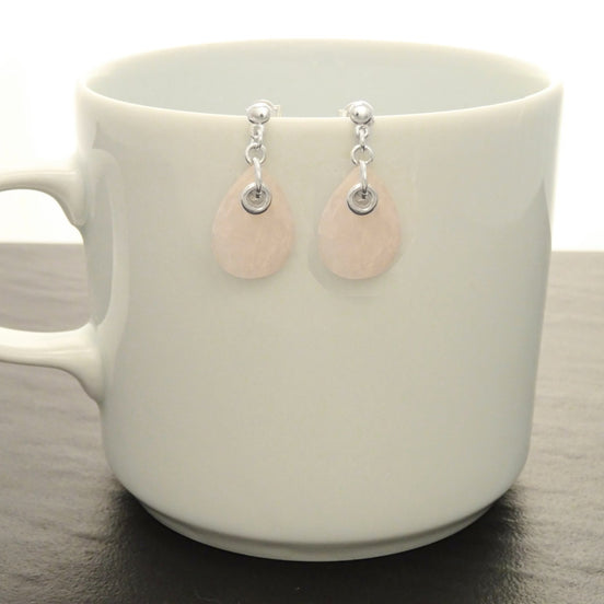 Rose Quartz, Boucles, Argent, 925, Pierre Rose, Veines Naturelles, bijoux mignons, Boucles Petites, Boucles unqiues. Bijoux Simples, Femme